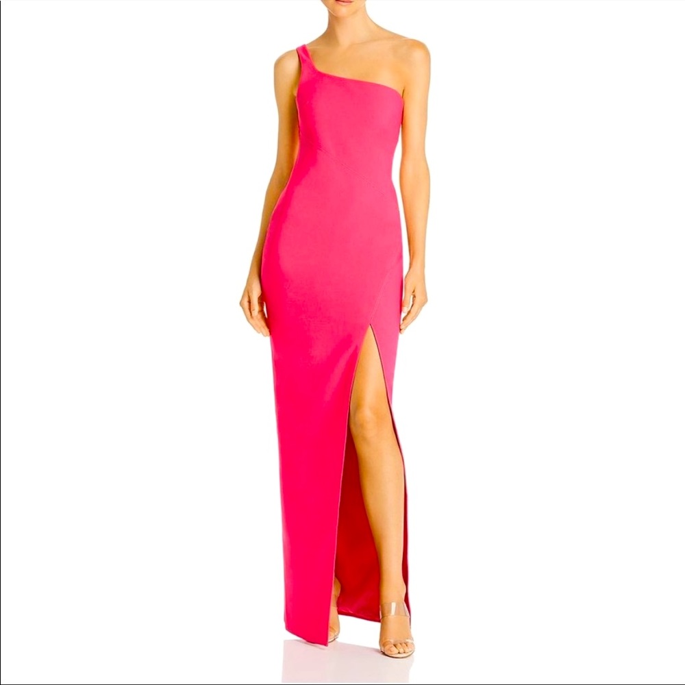 Likely Hot Pink One shoulder full length dress